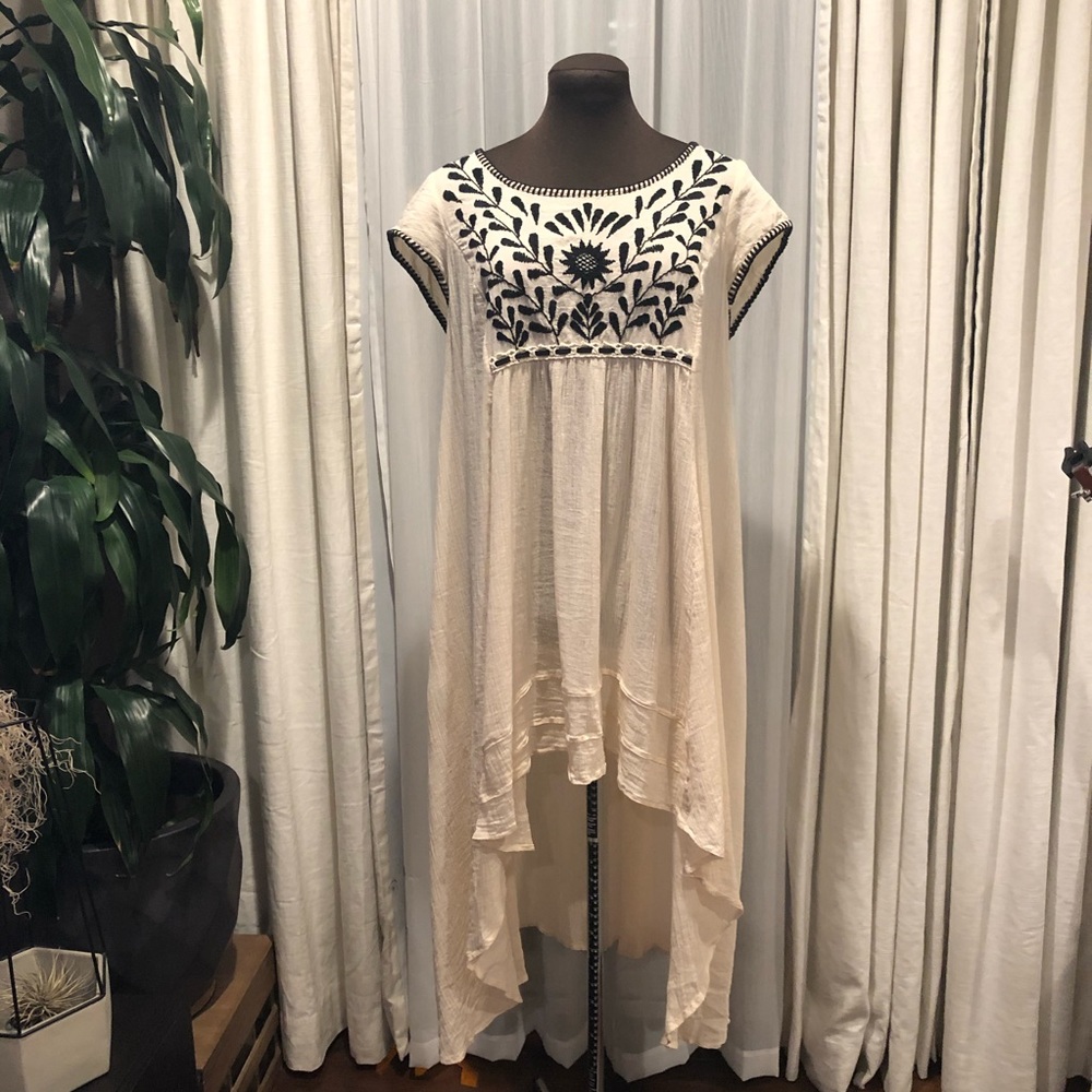 Cream with Black Embroidered Free People Dress
